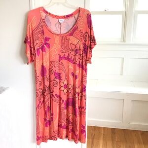 LuLaRoe Short Sleeve Midi Dress Orange Pink Women’s Plus Size 3X